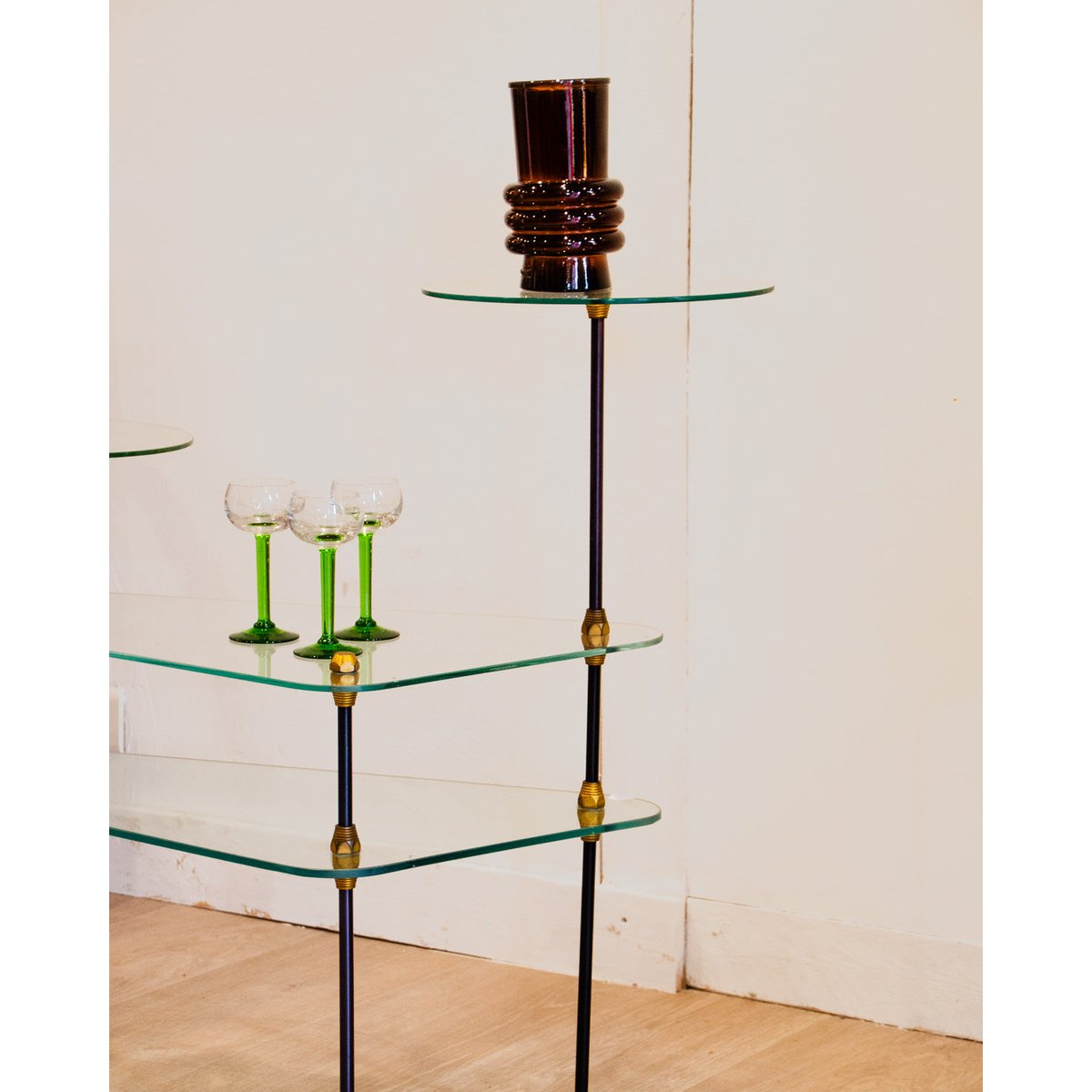 Étagère modulable en verre et métal Isabelle N°291 - Bon état noir, DEBONGOUT