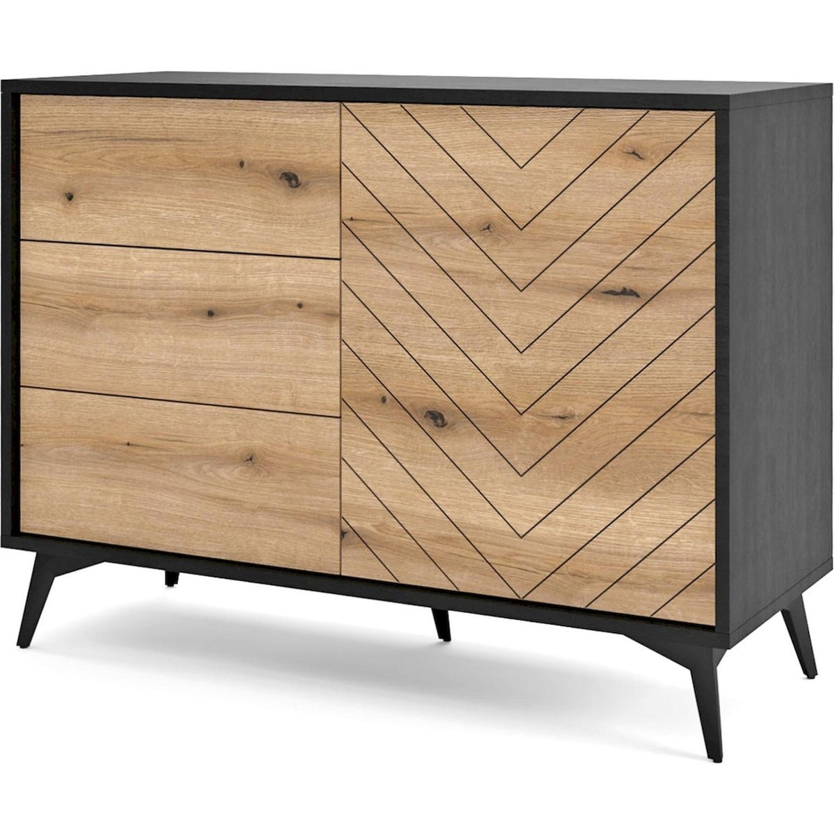 Commode façade chevron collection BOULIA noir et chêne evoke, RECOLLECTION