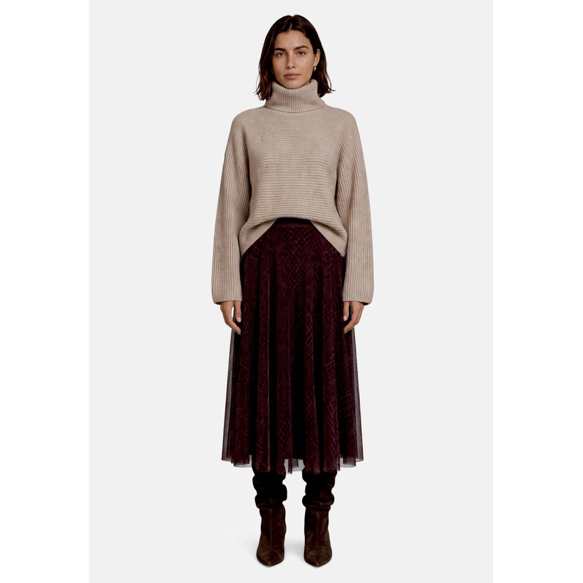 Pull en maille en maille à manches chauve-souris beige melange, ZERO