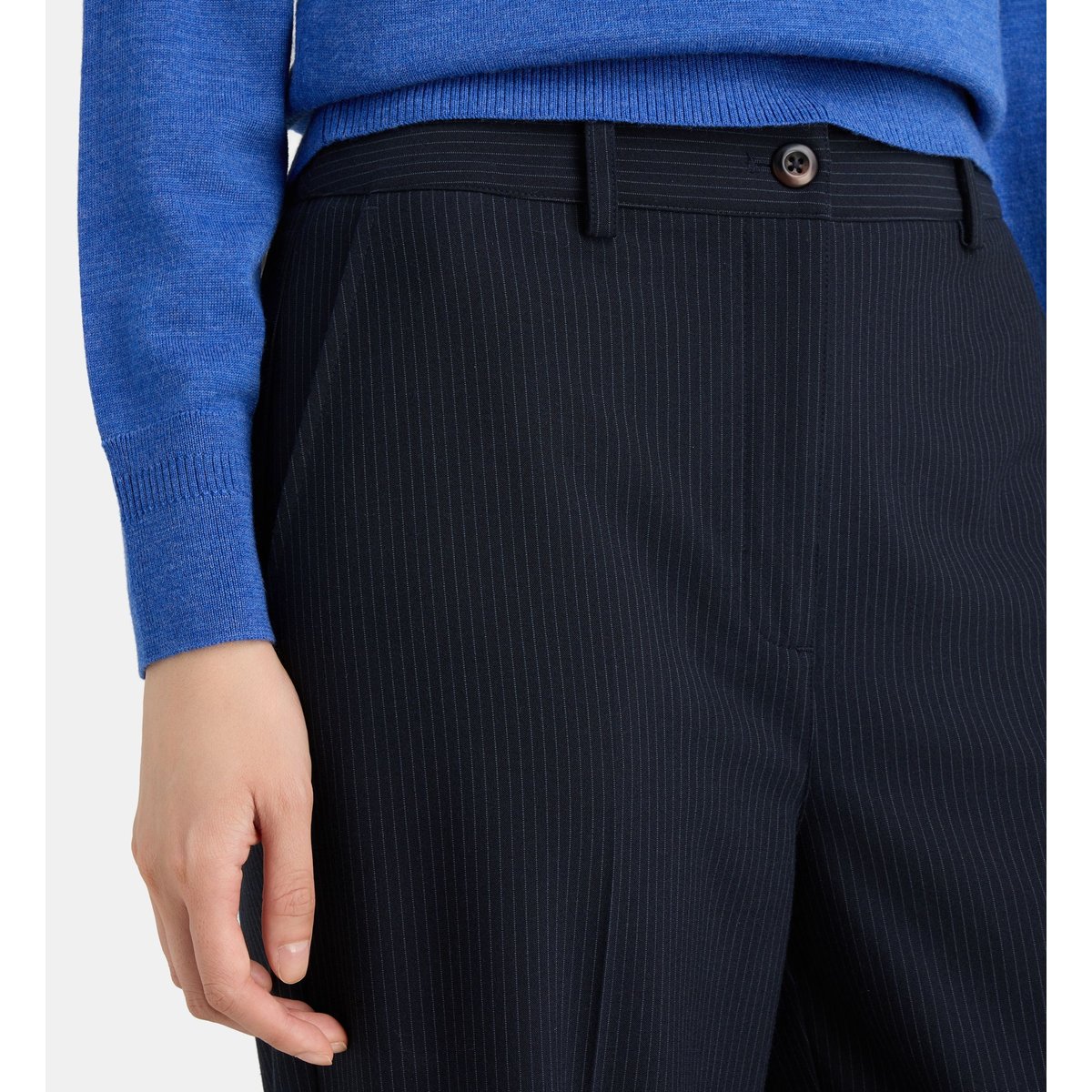 Pantalon large myster pli rayures bleu marine, JODHPUR