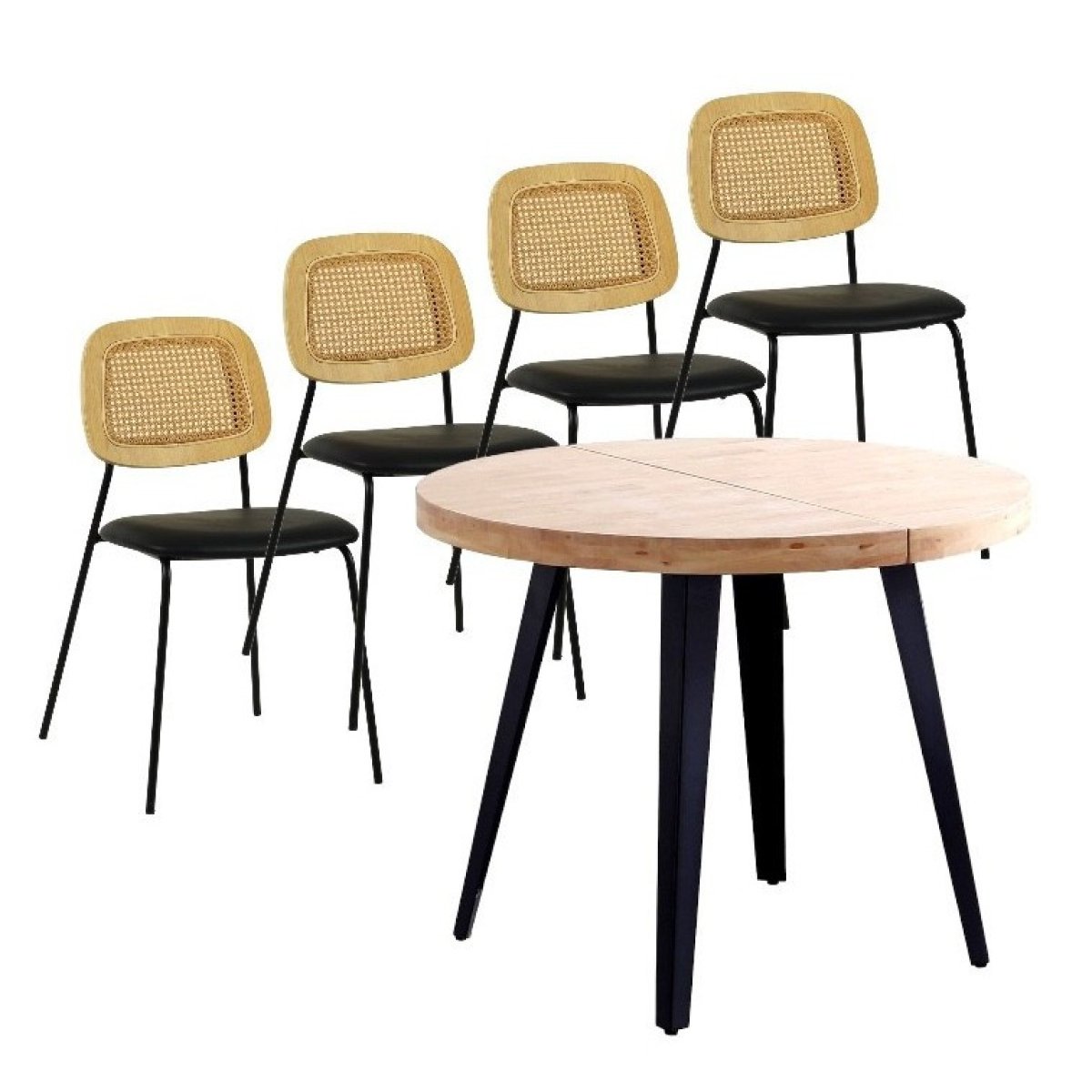 Ensemble repas en bois et 4 chaises Memphis - MATIKA noir, MATHI DESIGN