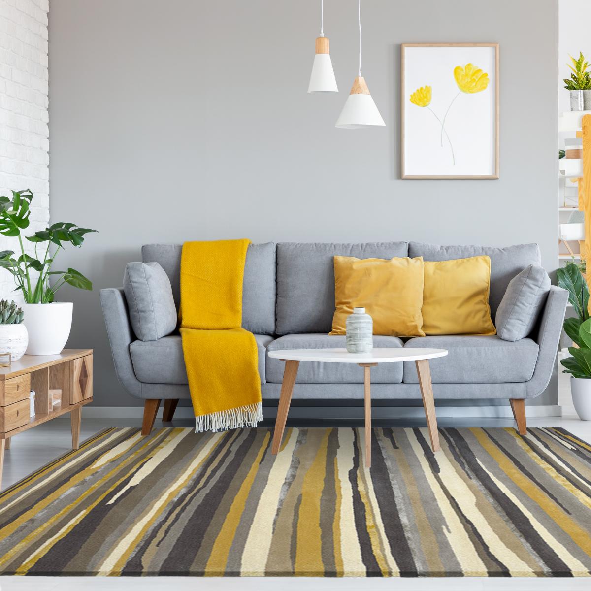 Tapis salon et chambre ELSDON, fait à la main motif géométrique gris, taupe, UN AMOUR DE TAPIS