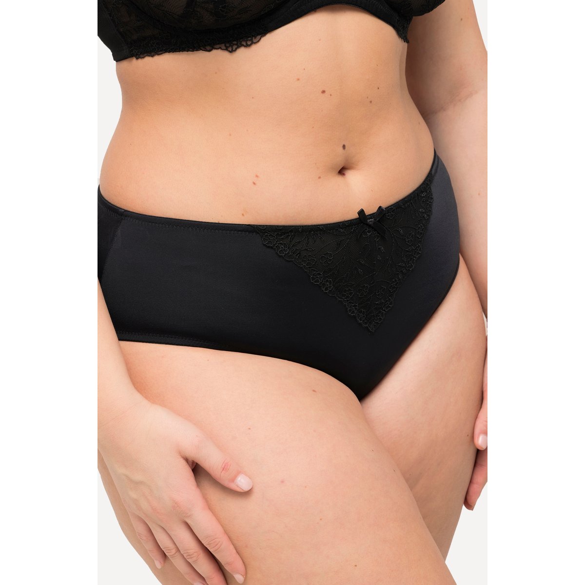 Culotte midi avec empiècement en dentelle noir, ULLA POPKEN
