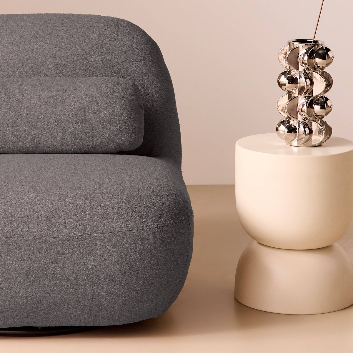 Fauteuil pivotant 360 bouclette texturée SPINO kaki foncé, SWEEEK