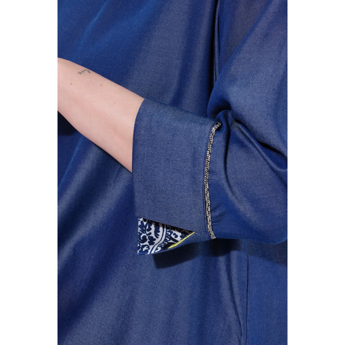 Blouse en Lyocell aspect jean marine foncé, ULLA POPKEN