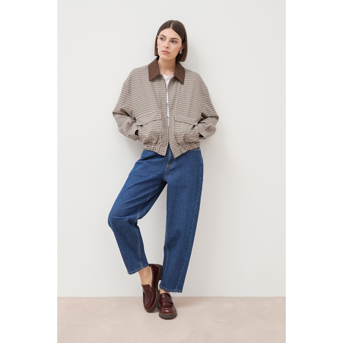 Jeans barrel taille haute 7/8ème denim brut, BONOBO