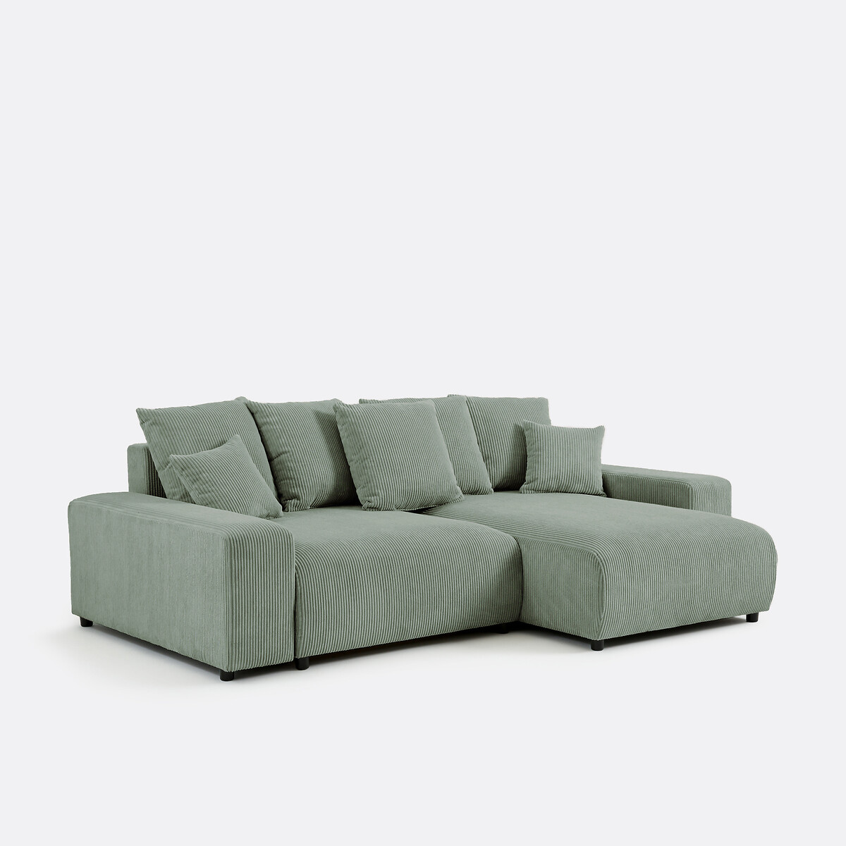 Canapé d'angle réversible convertible avec coffre velours moyennes côtes, LOMI céladon, LA REDOUTE INTERIEURS