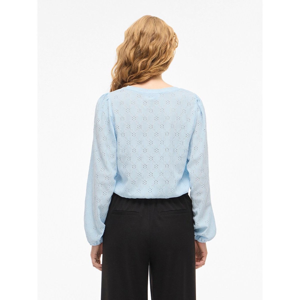 T-shirt traforata, maniche lunghe blu chiaro, VILA