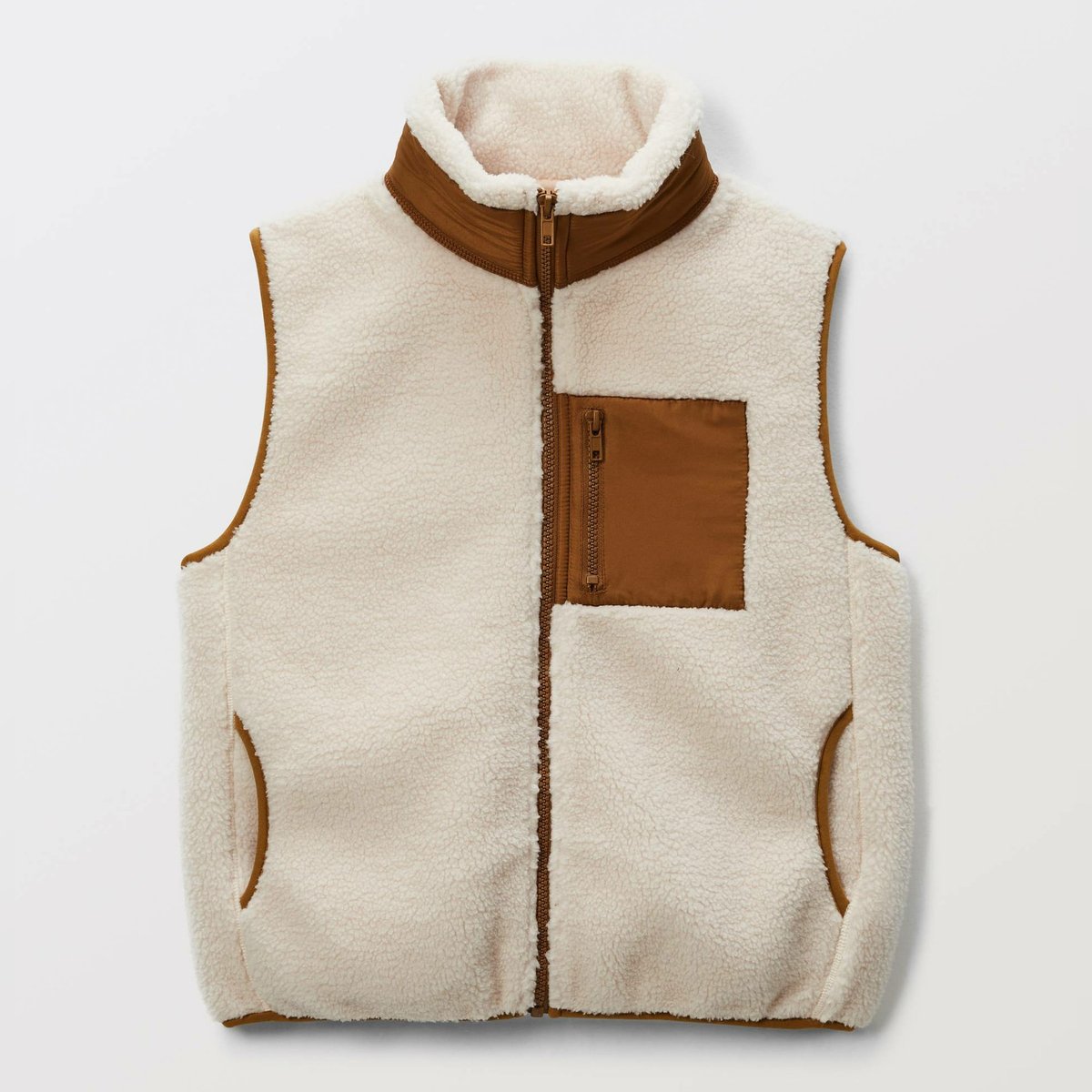 Veste sans manches uni en sherpa ecru, MONOPRIX