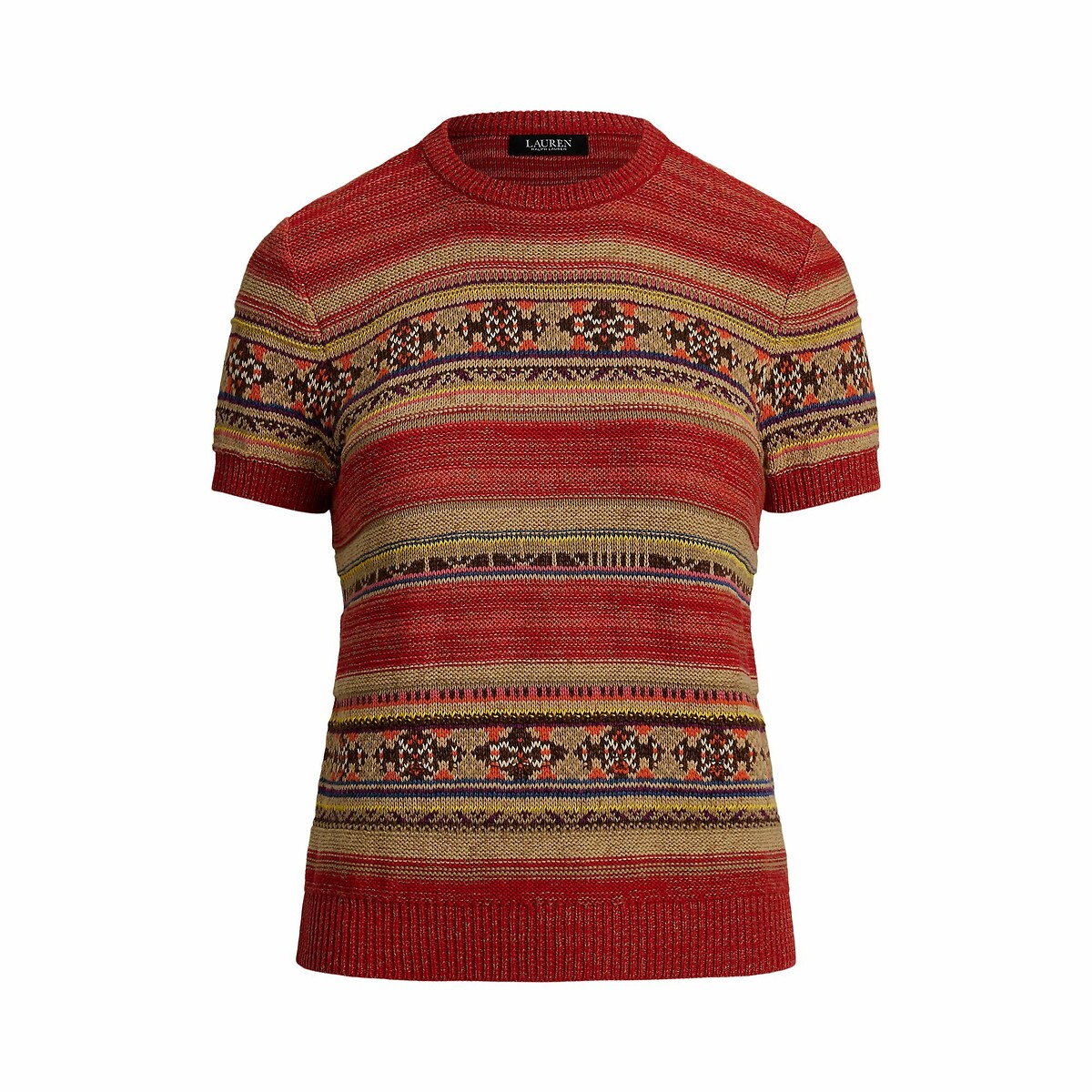 Jersey a rayas de manga corta y cuello redondo, EYELAH estampado rojo, LAUREN RALPH LAUREN