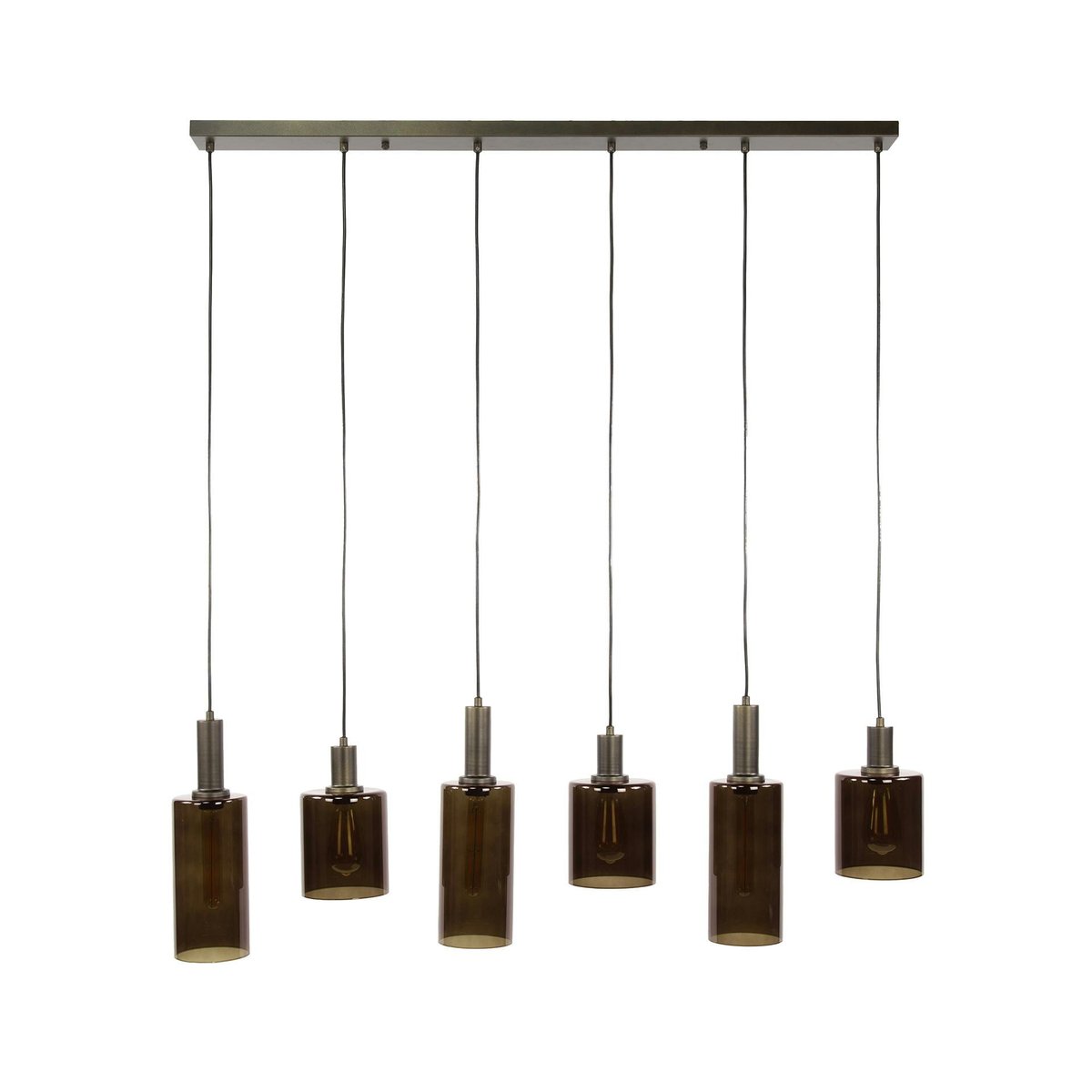 Suspension vintage en verre – 6 abat–jour bruns NOVA marron, PIER IMPORT