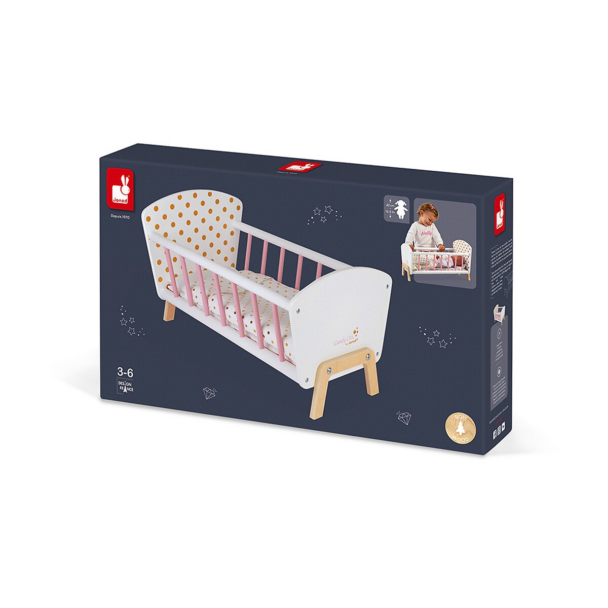 Lit Poupée Candy Chic En Bois Jo5889 blanc, JANOD