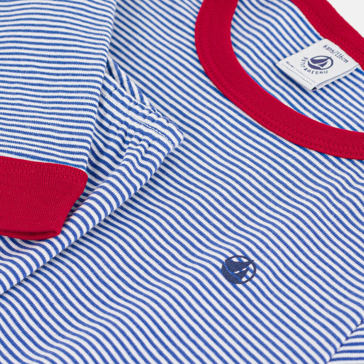 Pigiama in felpa, con stampa a righe rigato blu, PETIT BATEAU