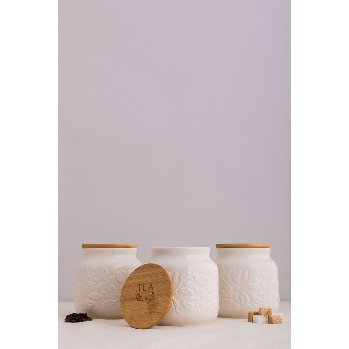 Set of 3 Acorn Tea Coffee Sugar Cannisters cream, PRICE & KENSINGTON