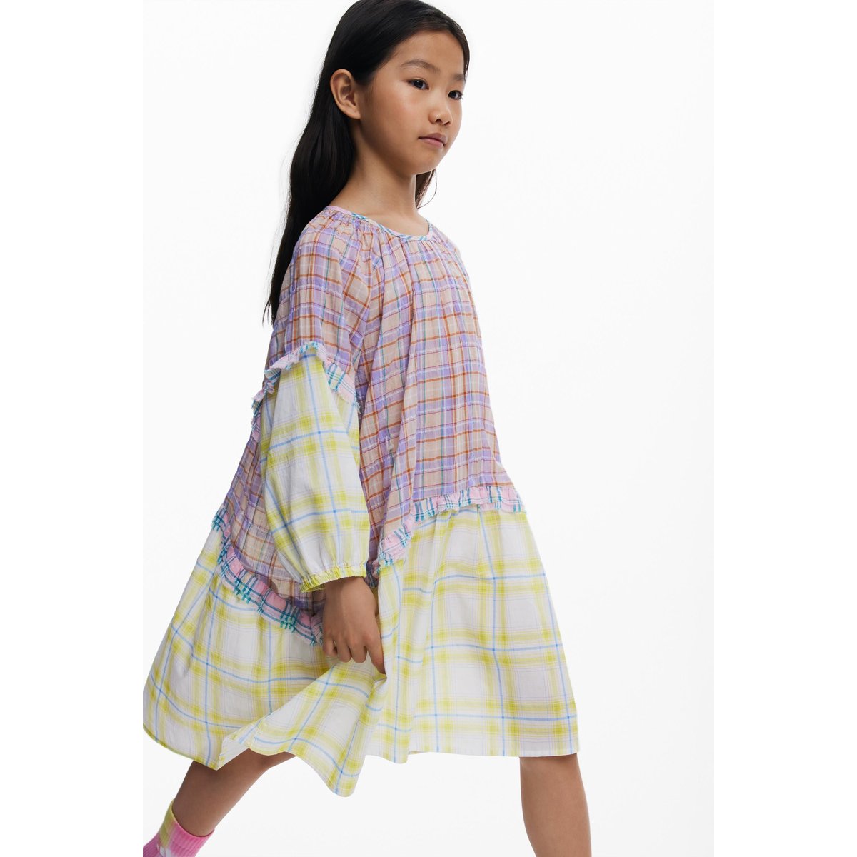 Robe à carreaux à volants multicolore, DESIGUAL