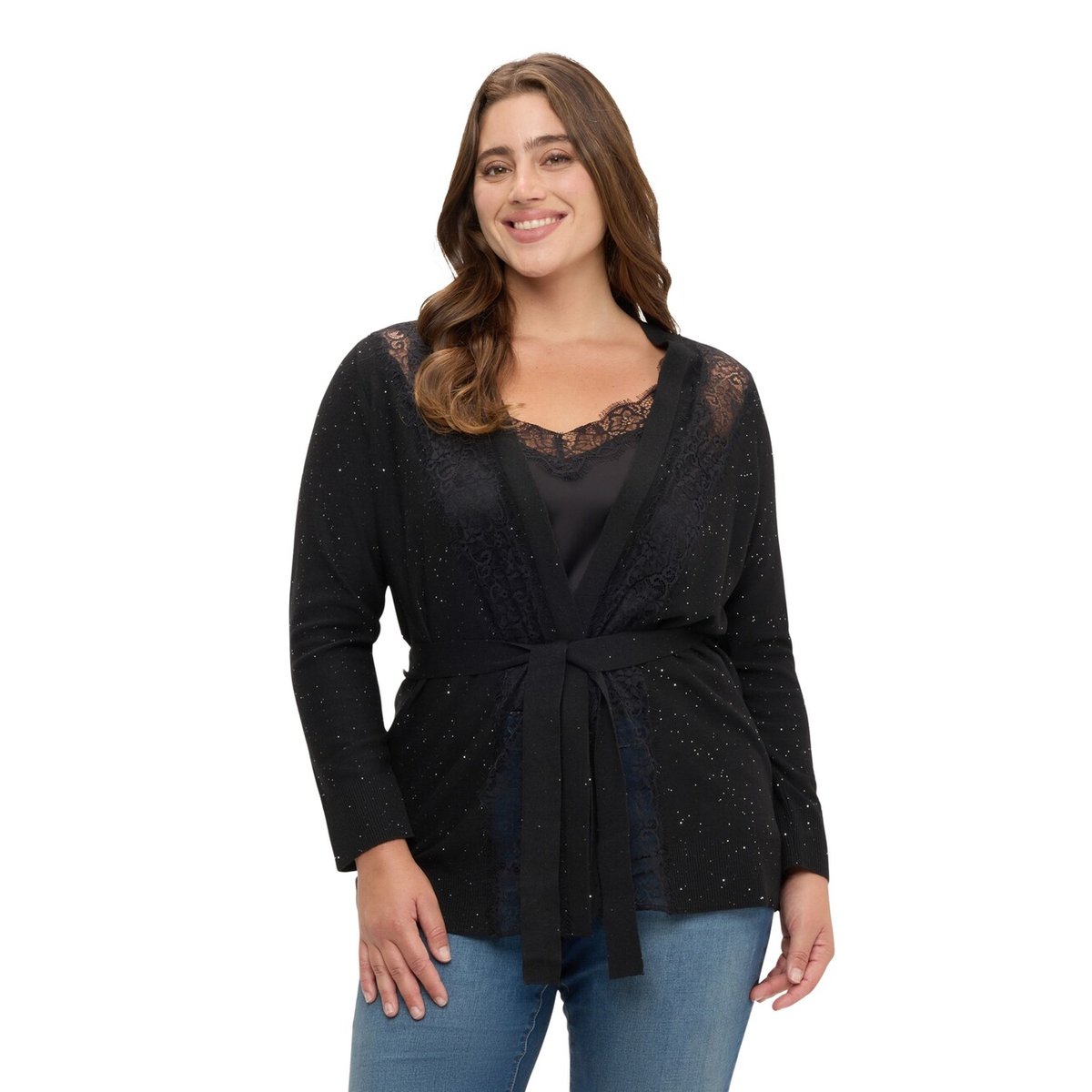 Cardigan avec micro paillettes noir, FIORELLA RUBINO
