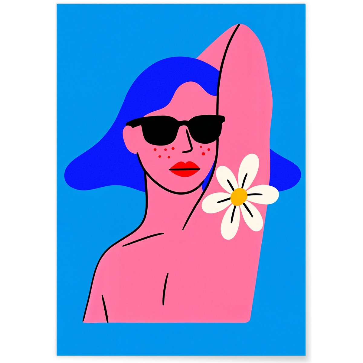 Affiche Femme à la fleur pop blanc, L'AFFICHERIE
