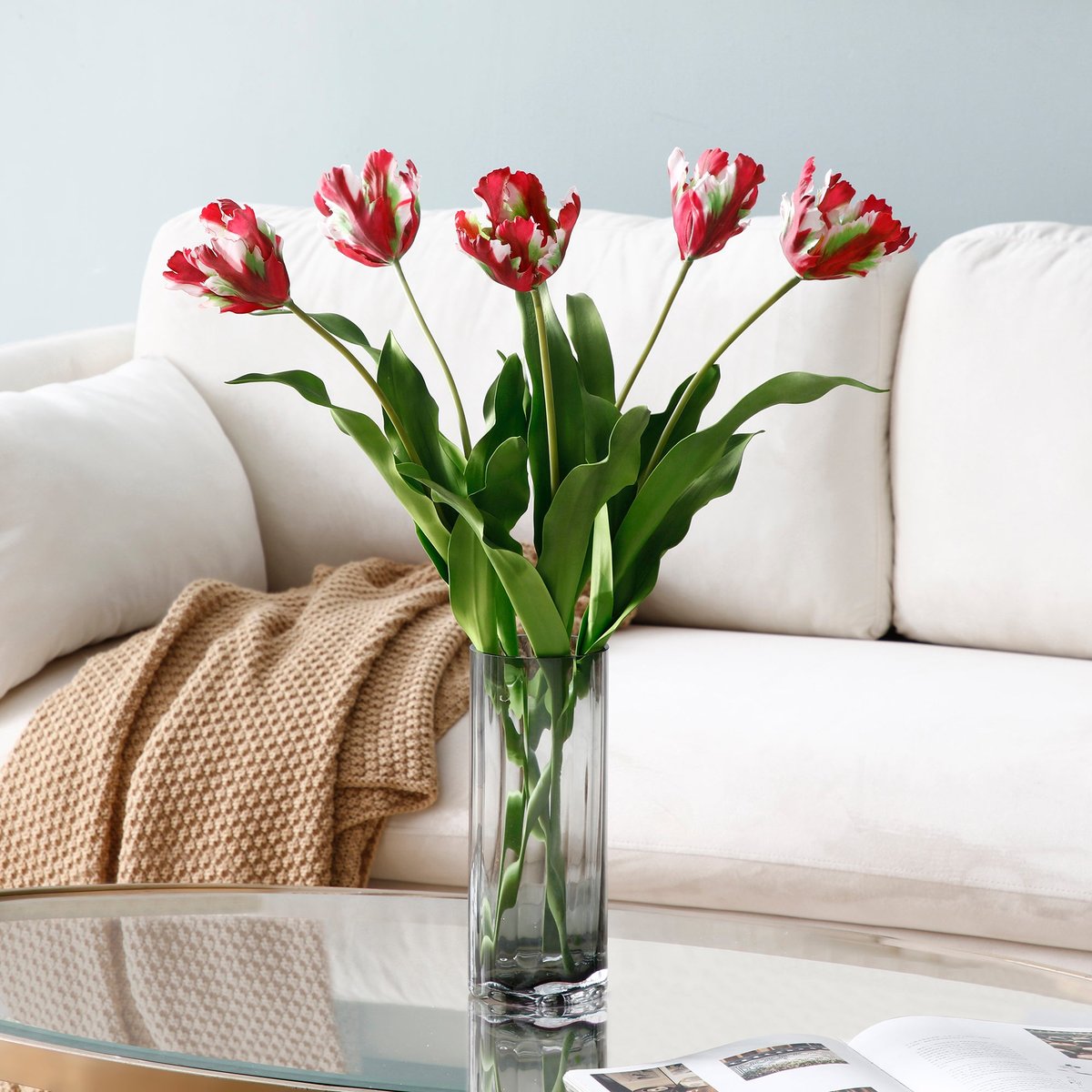 Tige de tulipe perroquet artificielle H63 rouge, SIA DECO