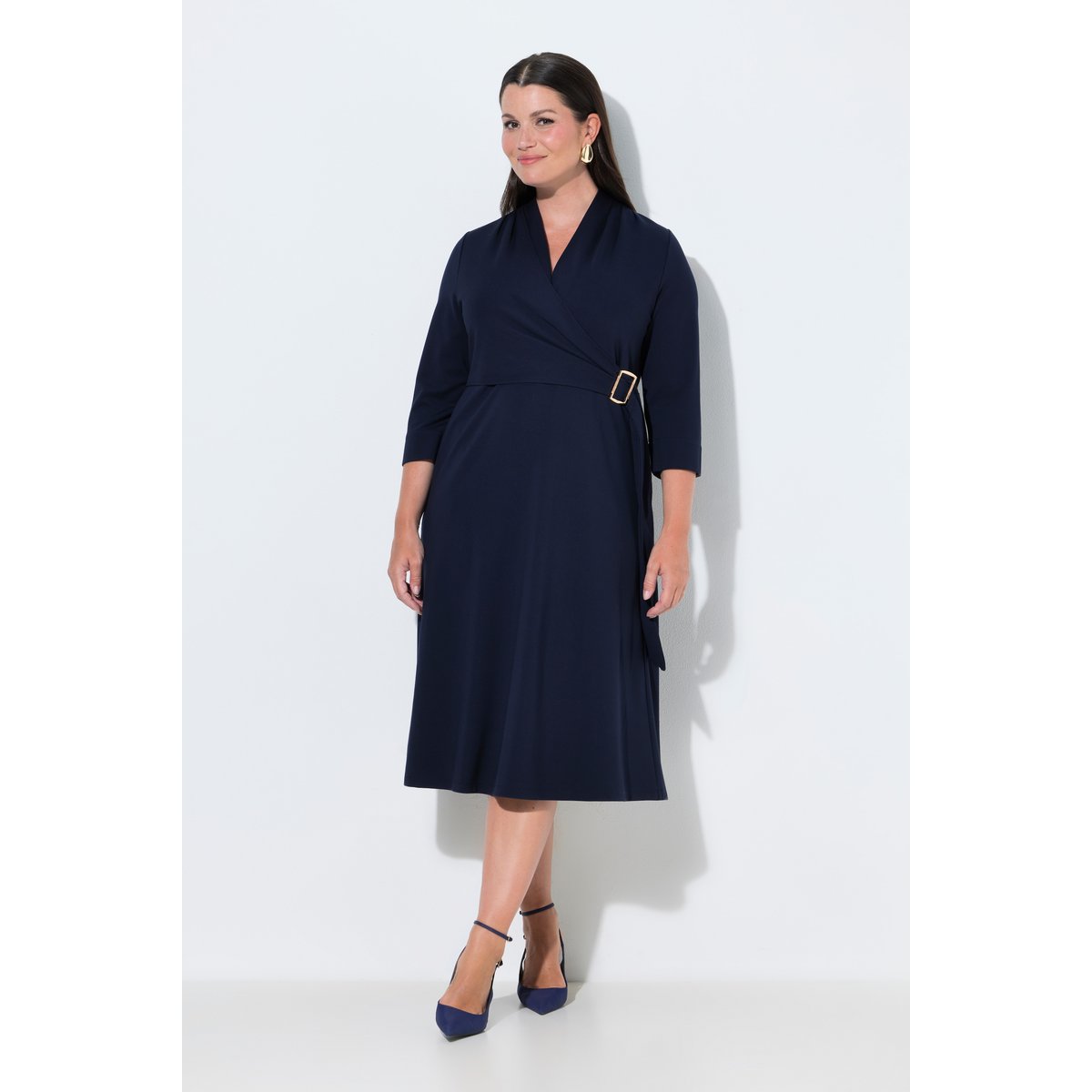 Robe midi effet cache-cœur, coupe évasée marine foncé, ULLA POPKEN