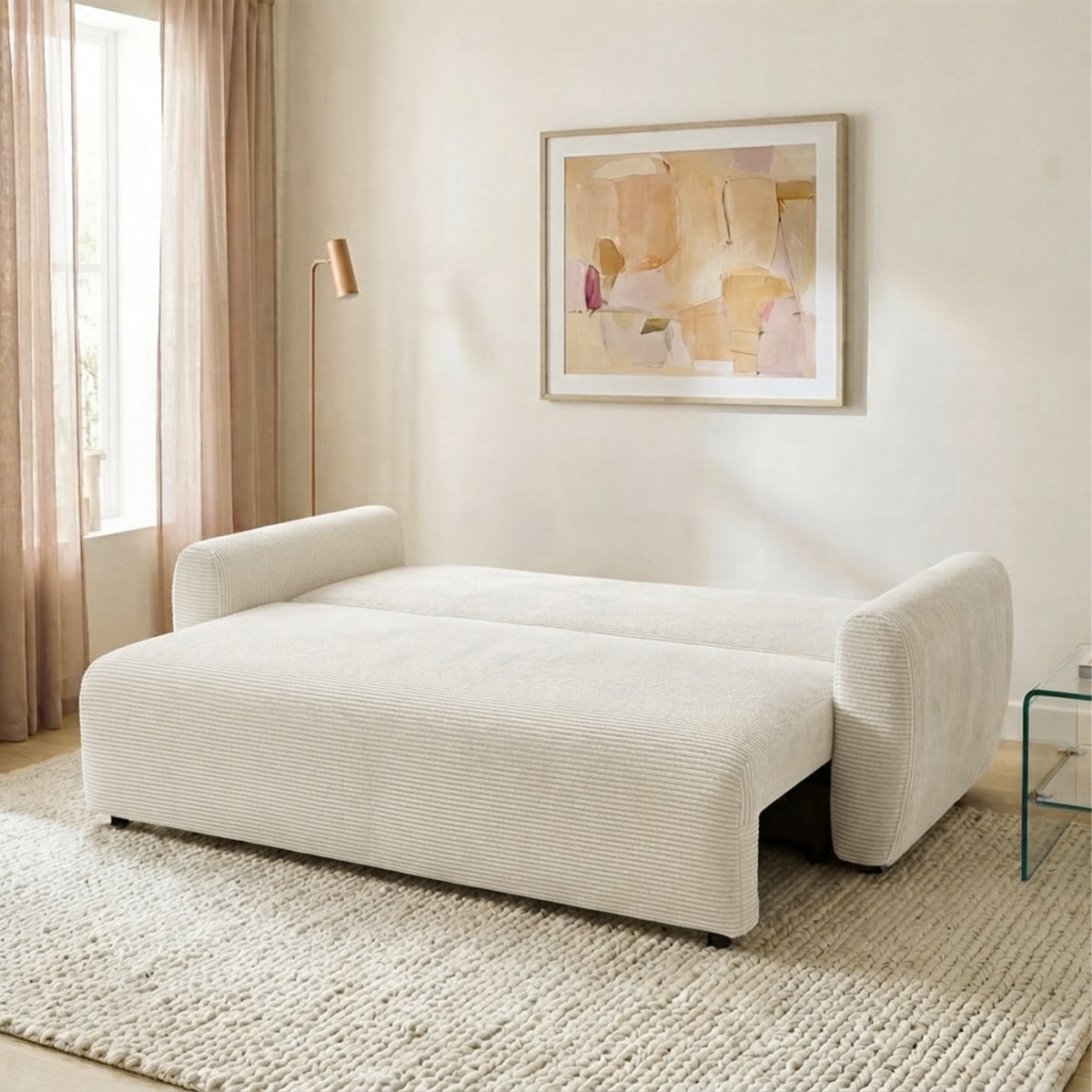 Canapé convertible 3 places en velours côtelé- JUL beige, DRAWER