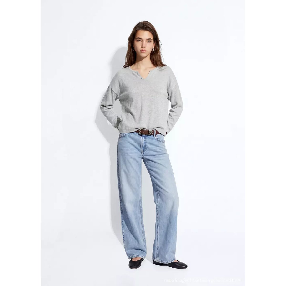 Pull-over maille col en V gris chiné moyen, MANGO TEEN