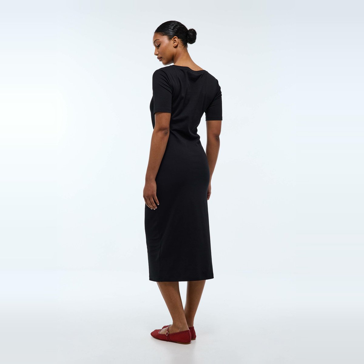 Robe à manches courtes noeud à la taille, en coton BIO GOTS noir, MONOPRIX