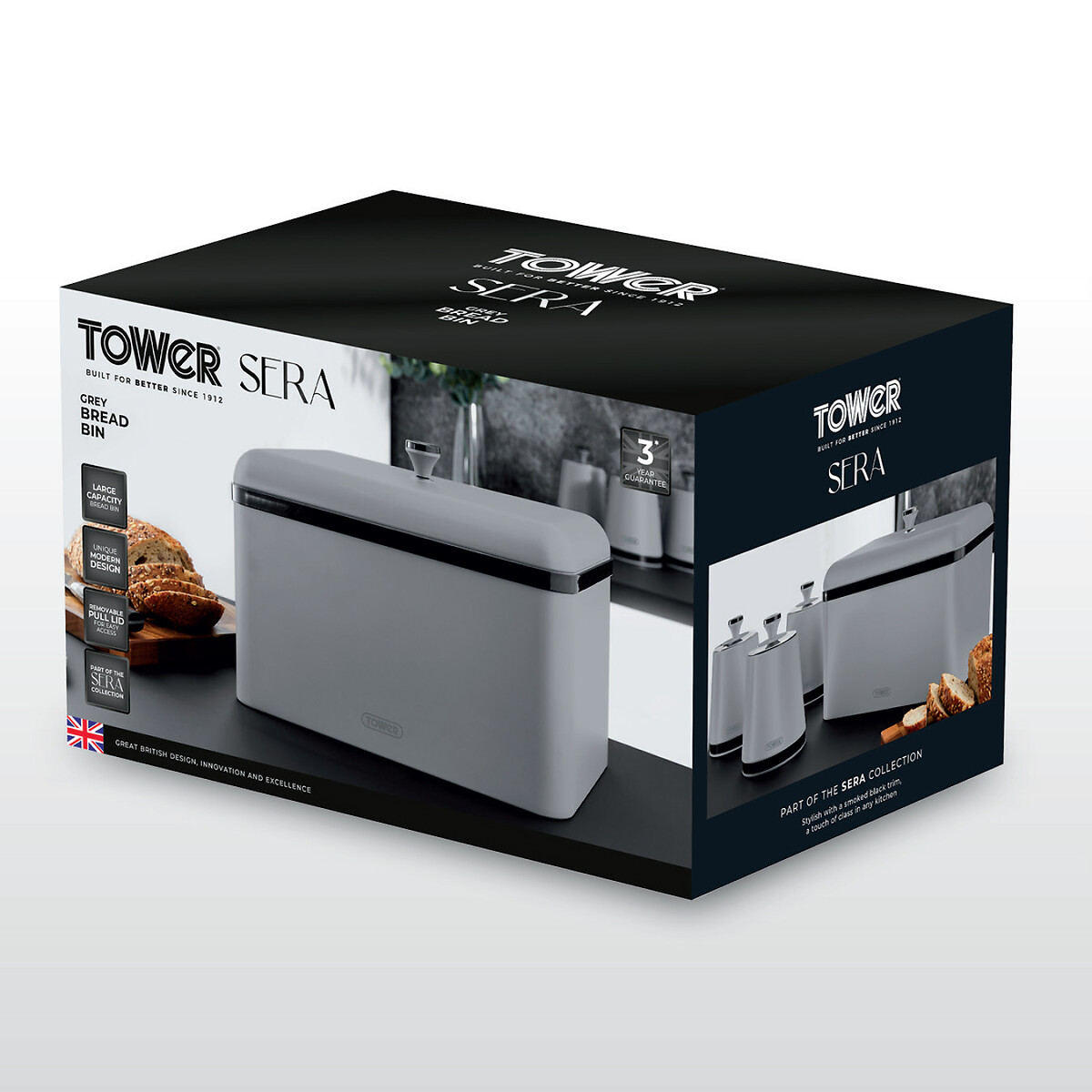 Sera Bread Bin with Smoked Trim grey, TOWER