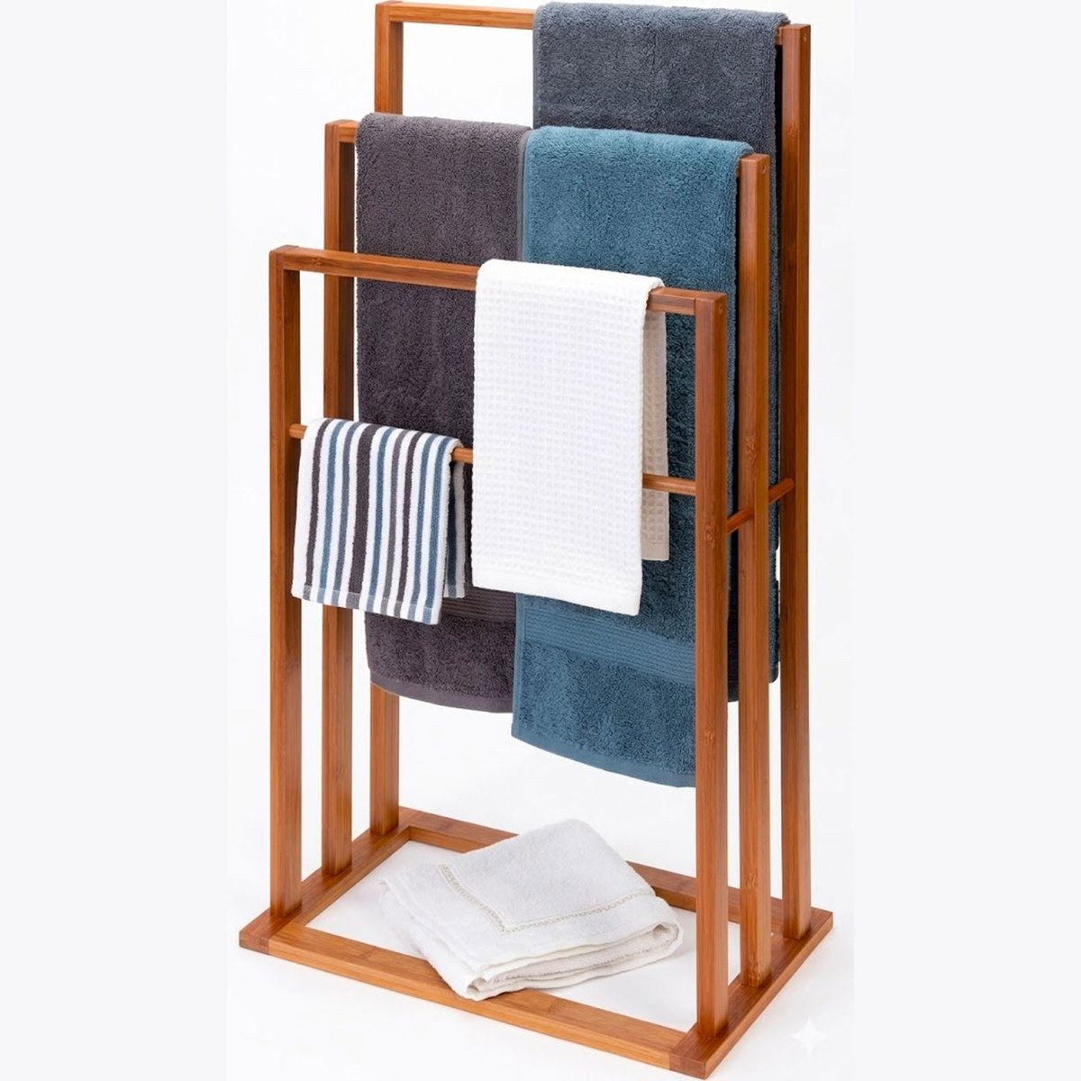 Porte serviette sur pied en bambou 3 bras - 40x24x82cm bois, WADIGA
