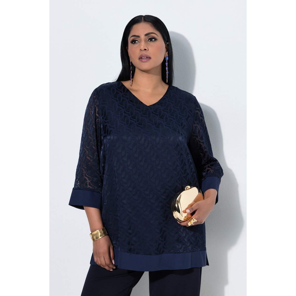 Blouse en tissu dévoré marine foncé, ULLA POPKEN