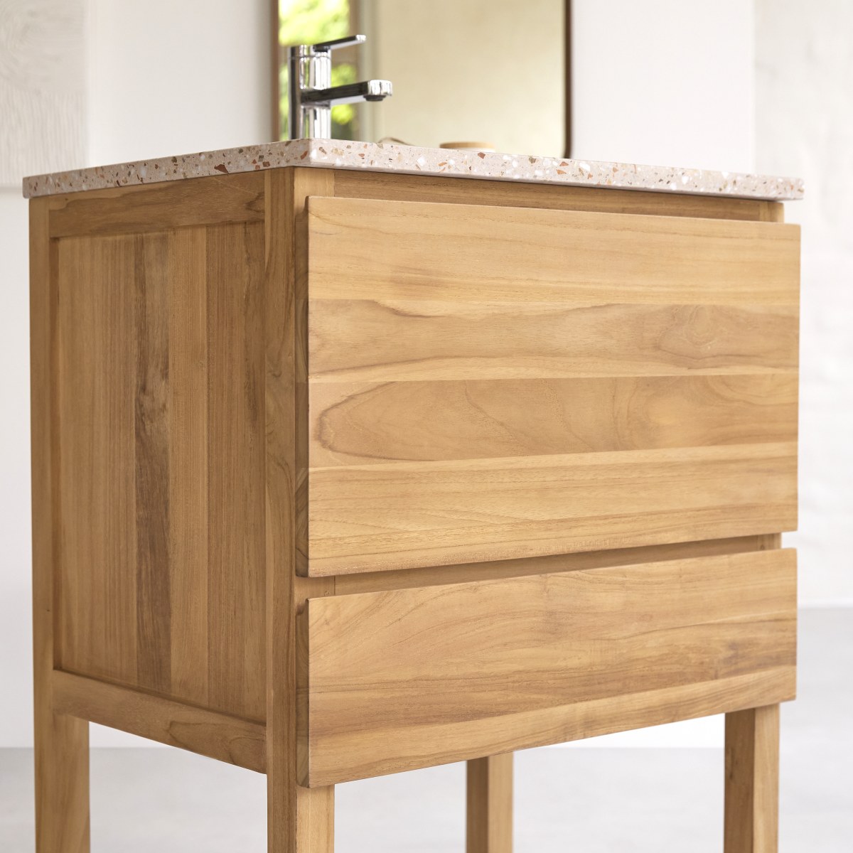 Meuble Salle De Bain en Teck massif, EDGAR marron clair, TIKAMOON