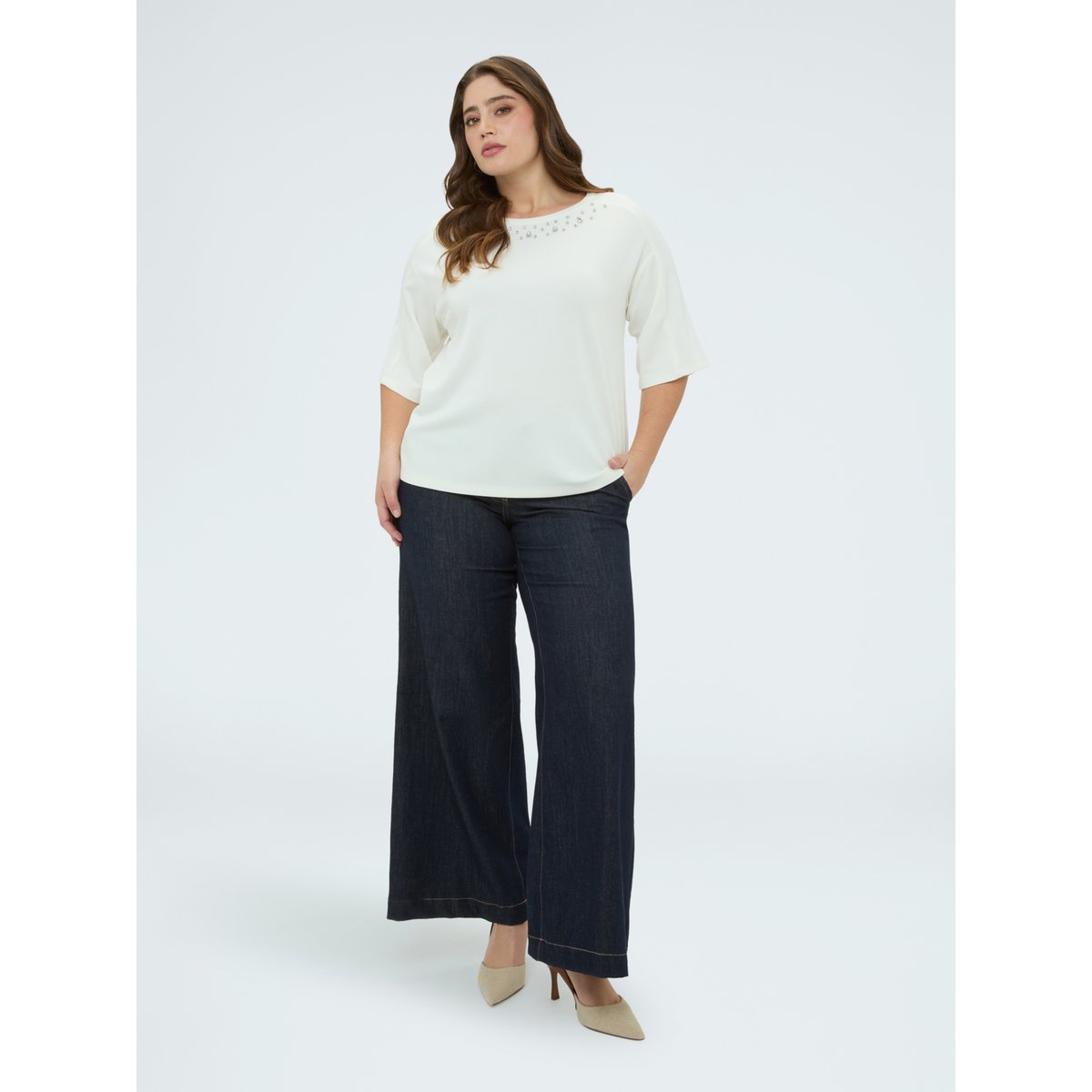 Sweat-shirt avec applications sur l'encolure blanc, FIORELLA RUBINO