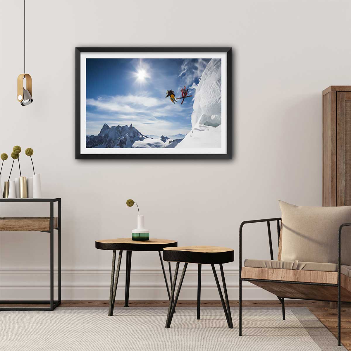 Affiche sport Jumping ski affiche + cadre en bois - noir, HEXOA