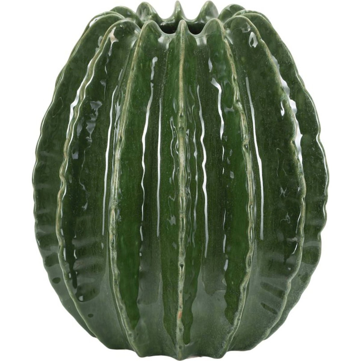 Vase rond en céramique relief cactus MODERN vert brillant, RECOLLECTION