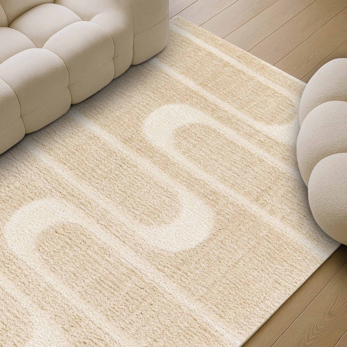 Tapis shaggy doux à relief géométrique  ORGANIC STREET beige, THE DECO FACTORY