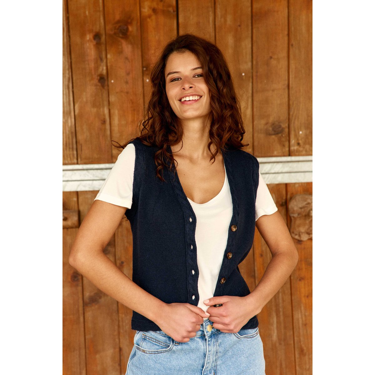 Gilet col v uni MELBA 25-marine, LA PETITE ETOILE