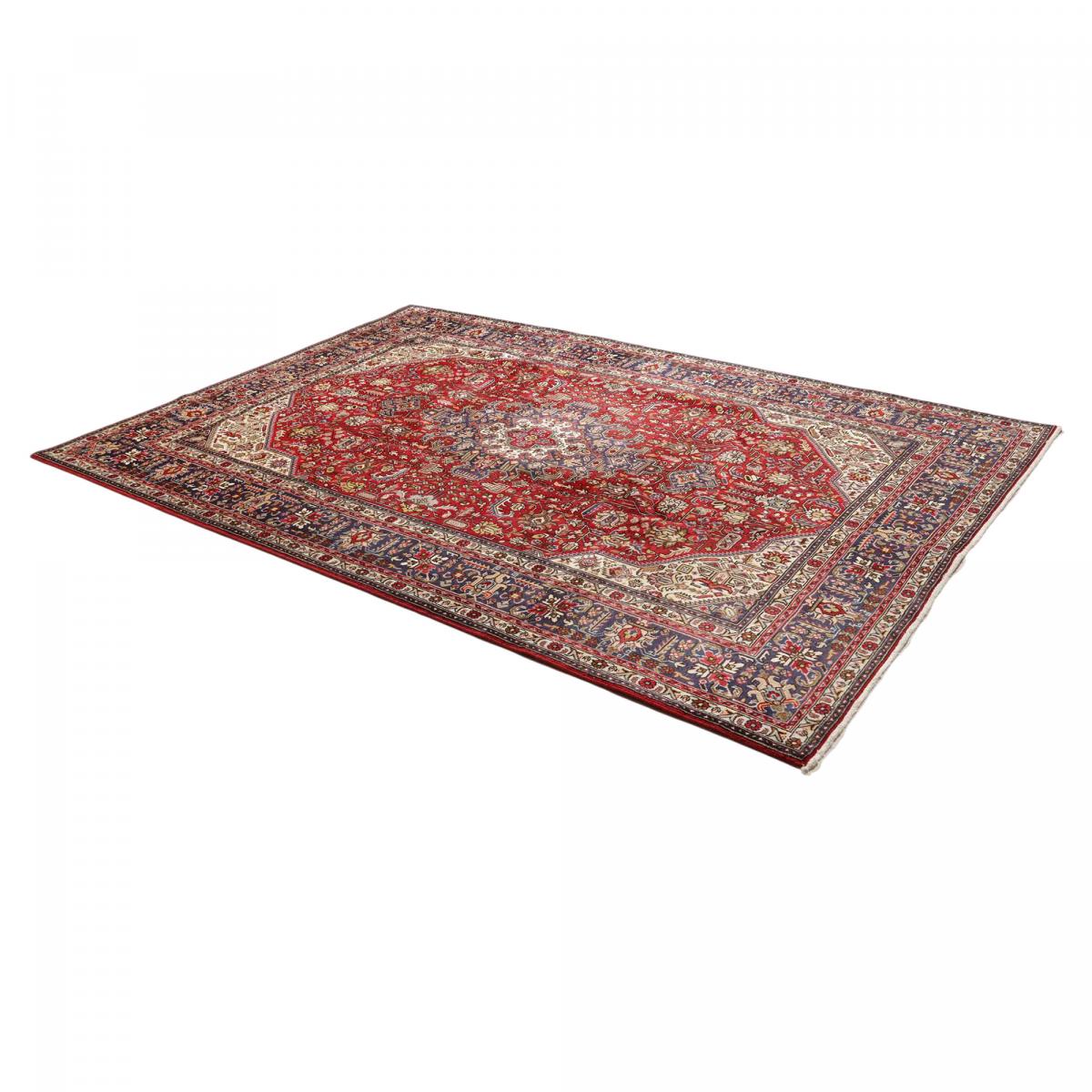 Tapis d'orient oriental, noué main, laine et soie, TABRIZ A rouge, beige, bleu, UN AMOUR DE TAPIS