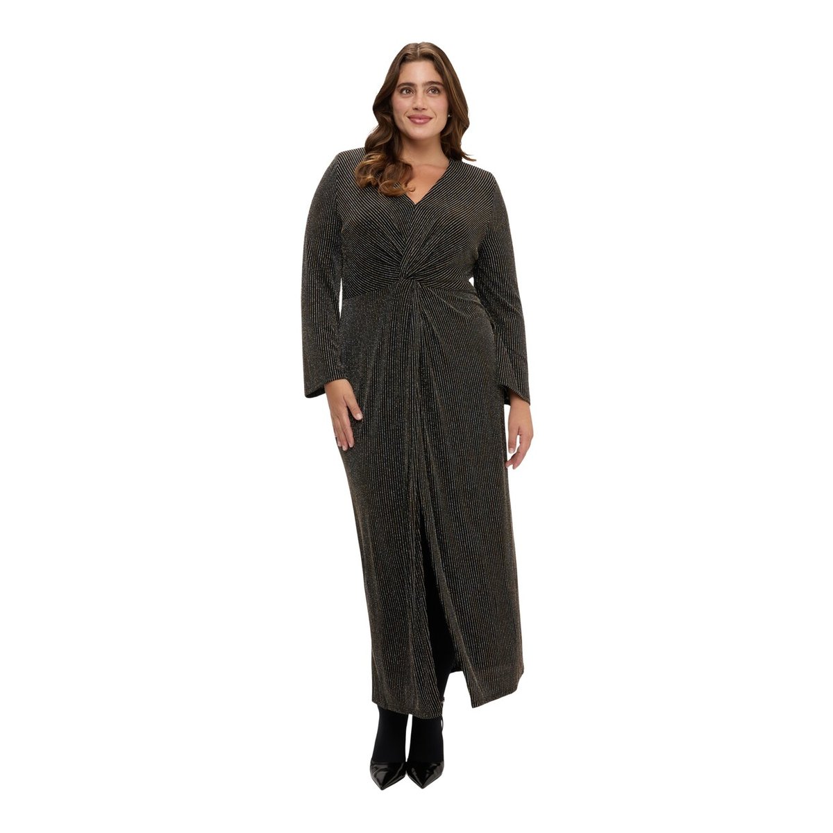Robe portefeuille longue à col en V avec fente noir, FIORELLA RUBINO