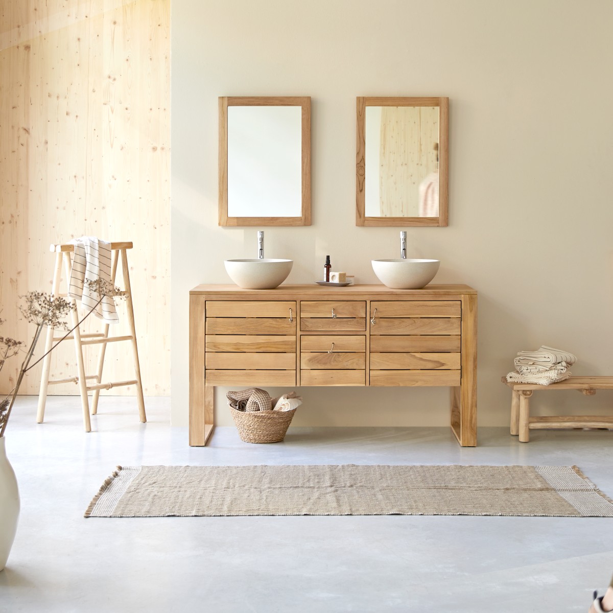 Meuble Salle De Bain en Teck massif, MINIMALYS naturel, TIKAMOON
