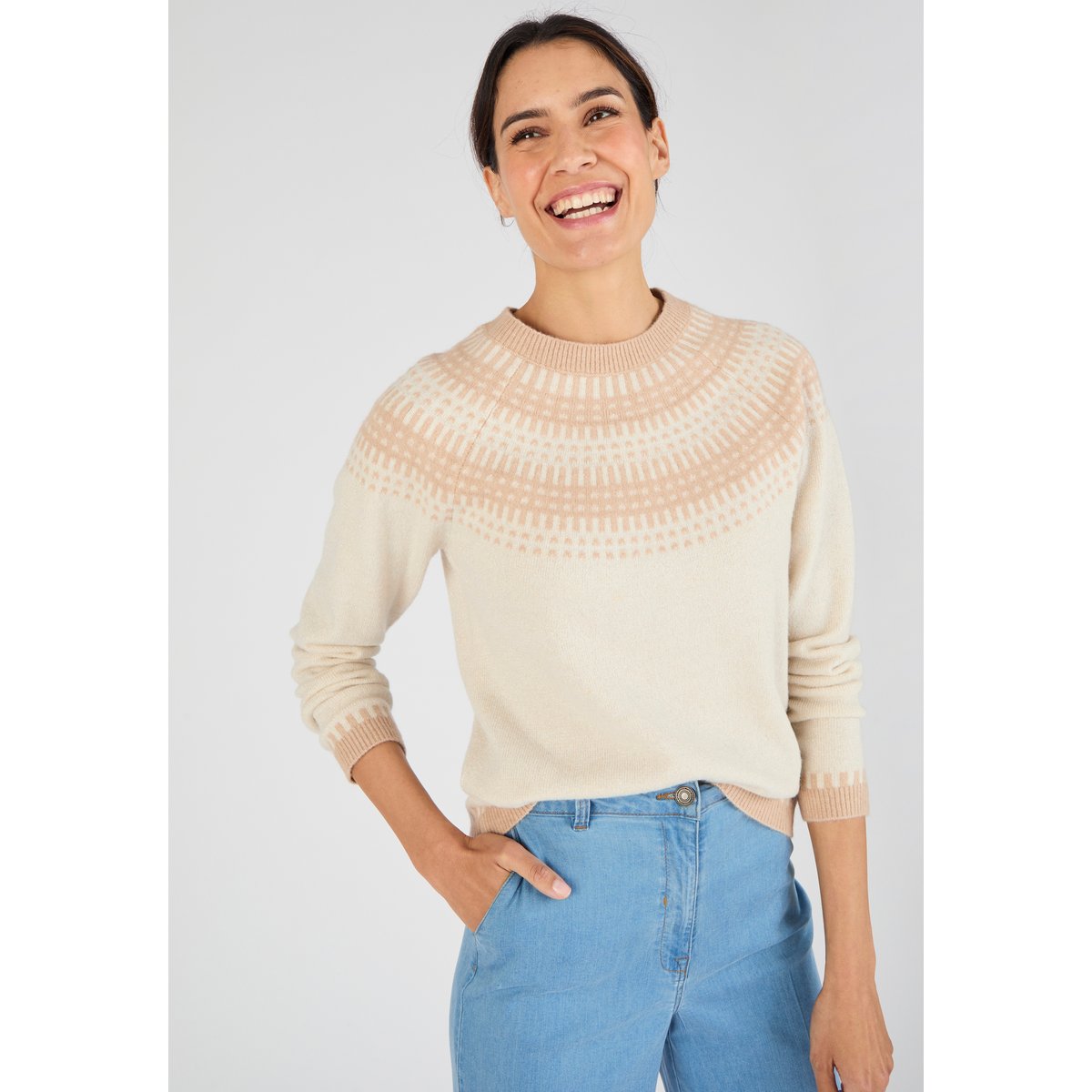 Pull jacquard et fils brillants Thermolactyl marron beige, DAMART