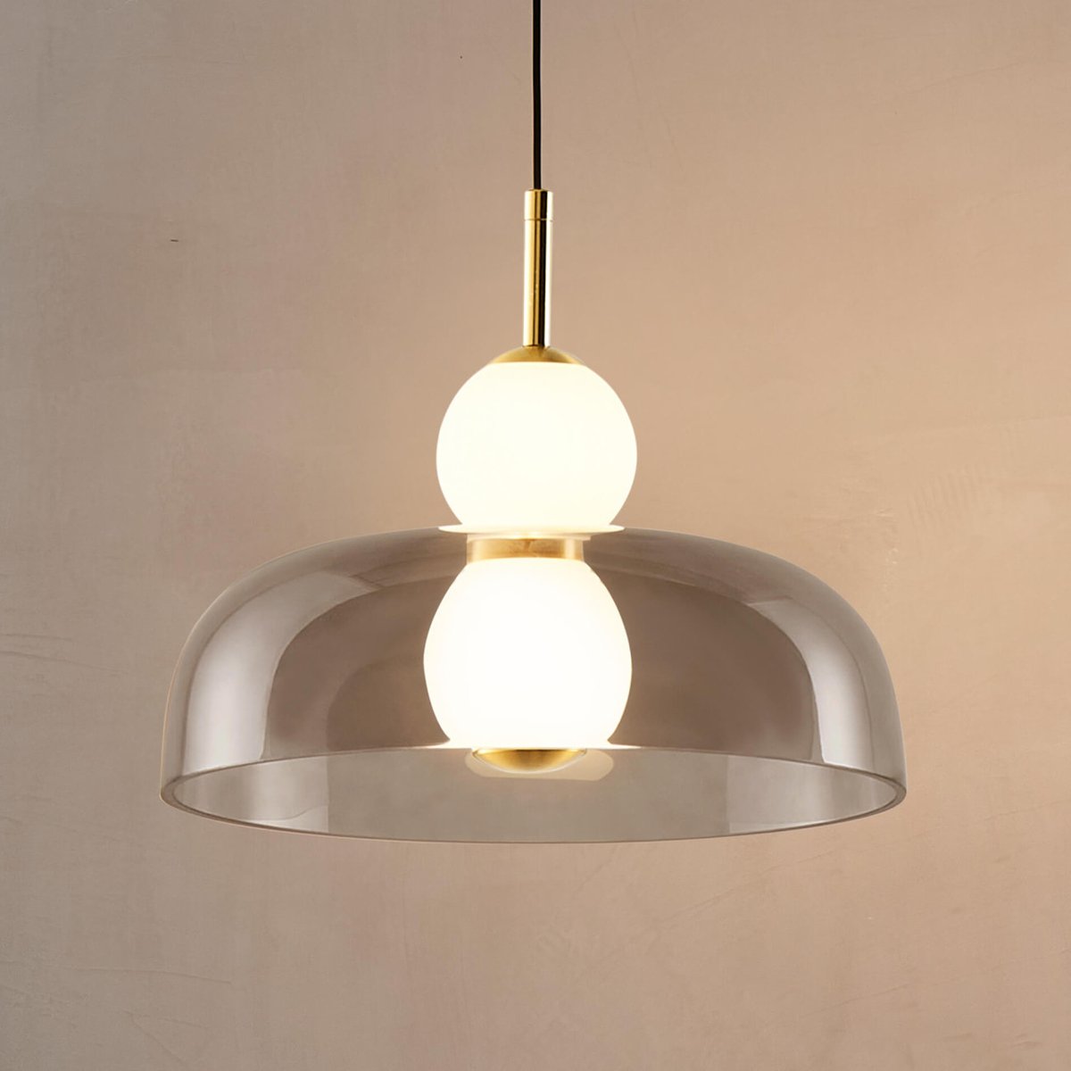 Suspension en verre finition laiton - SANTO gris fumé, laiton et blanc, KOSILUM