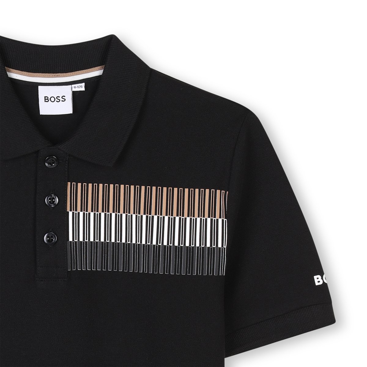 Polo taglio dritto a righe black, BOSS KIDSWEAR