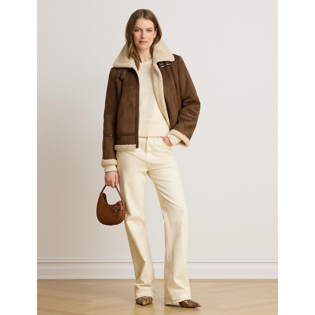Blouson style aviateur, détails en sherpa tabac, LAUREN RALPH LAUREN