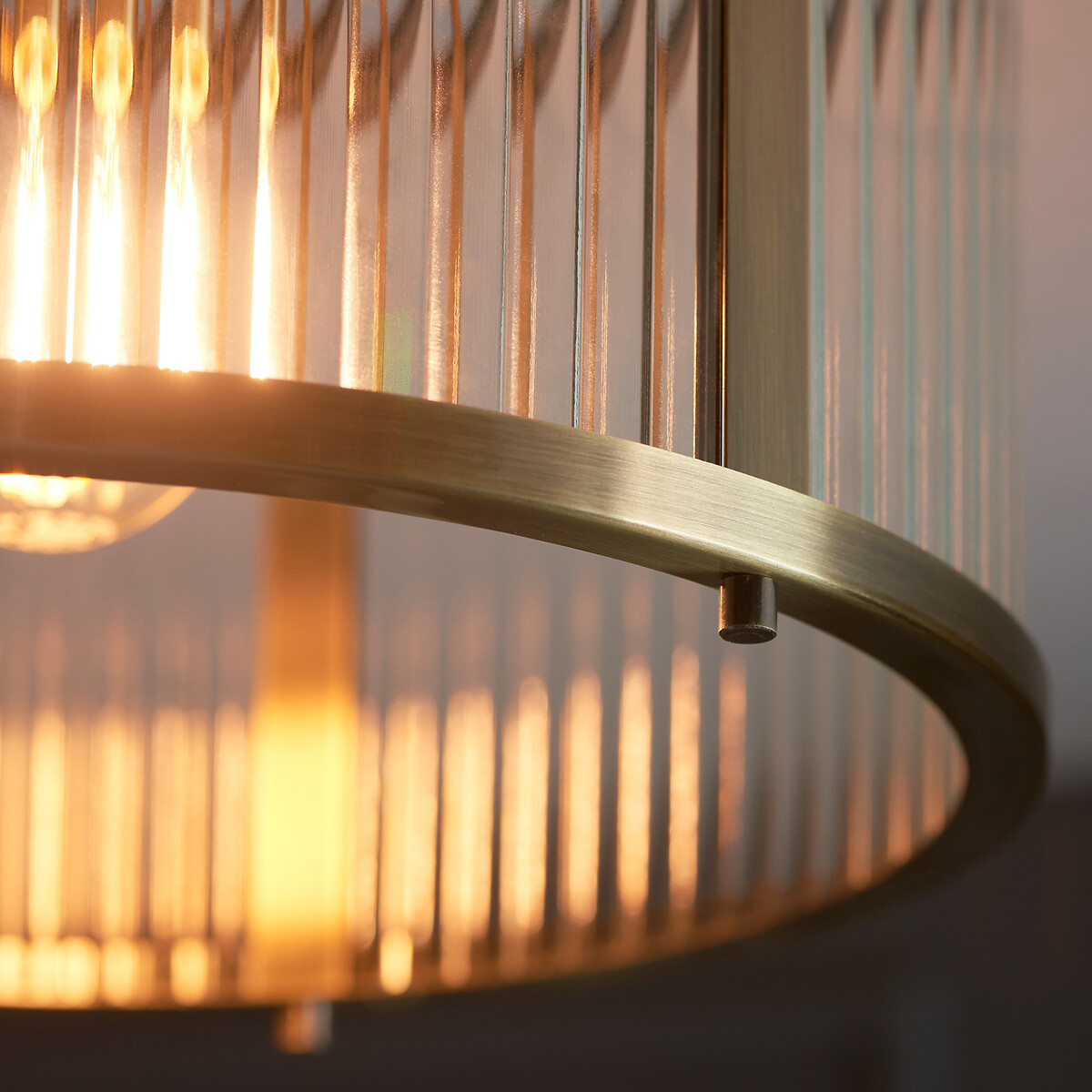 Risto Ribbed Glass Flush Ceiling Light aged brass, SO'HOME