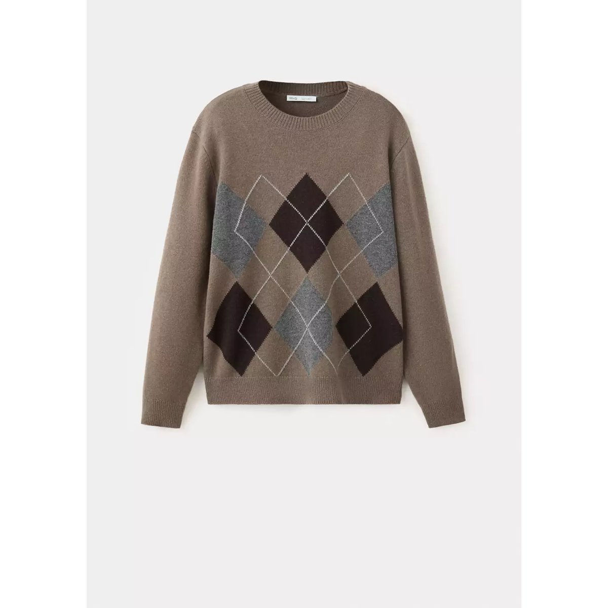 Pull-over maille laine mélangée marron moyen, MANGO MAN