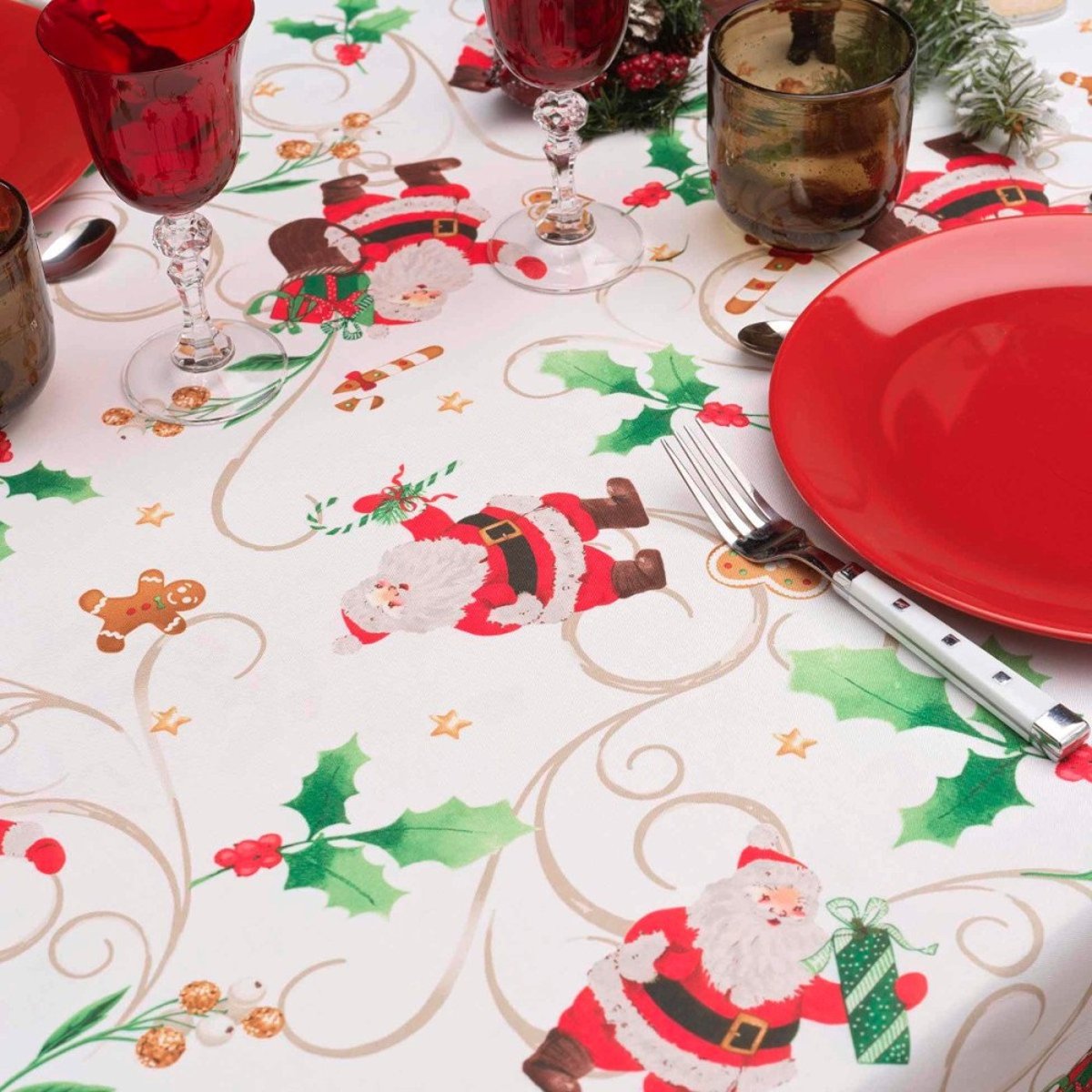 Nappe Rectangulaire Pere Noel 150x240  Coloris Blanc blanc, DECORATIE