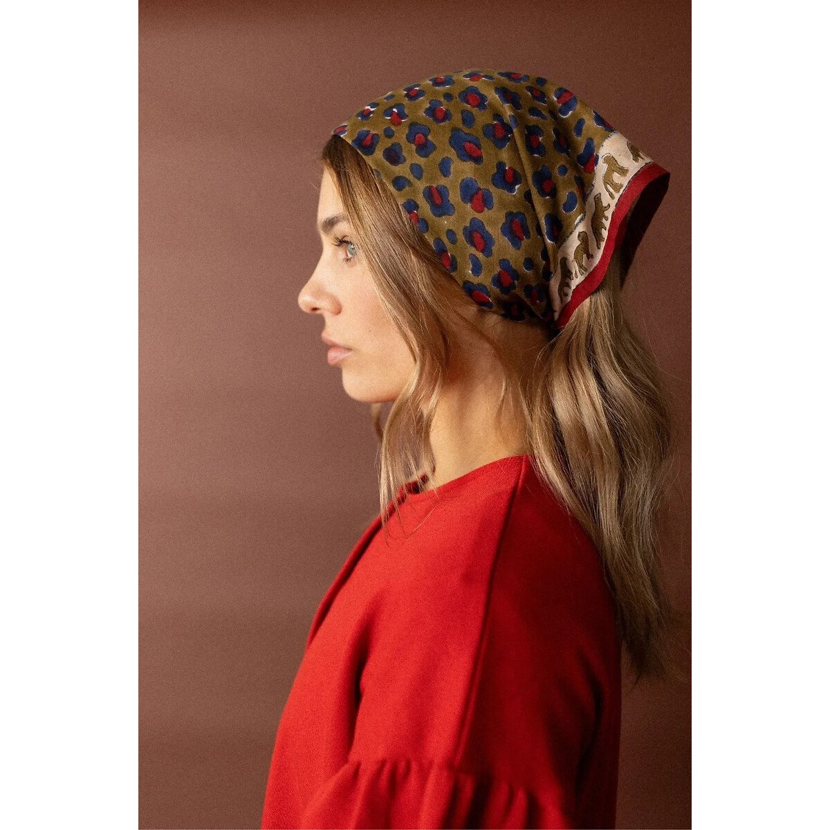 Petit foulard imprimé léopard, DUPITTA imprimé léopard/kaki, APACHES COLLECTIONS