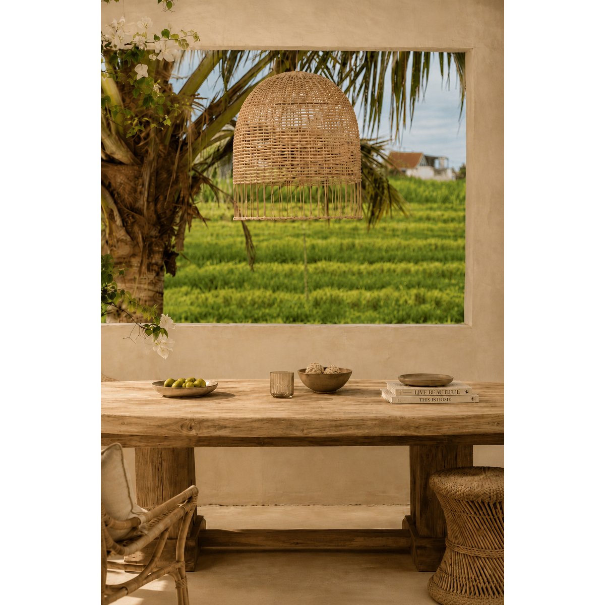 Suspension en rotin AMALFI beige, BAZAR BIZAR