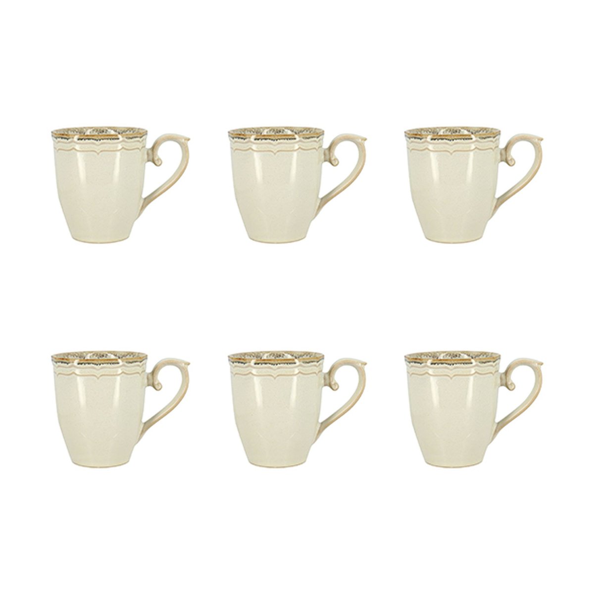 Lot de 6 mugs 30cl en grès, SIGNATURE beige, NOVASTYL