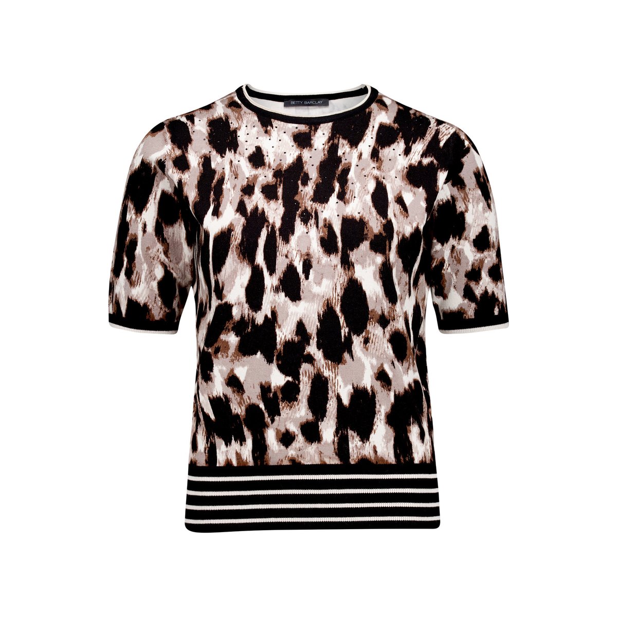Pull-over en maille manches courtes beige/noir, BETTY BARCLAY