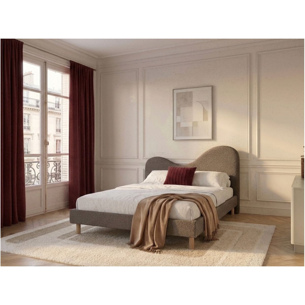 Lit revêtement tissu bouclette, CELINA marron, BOBOCHIC